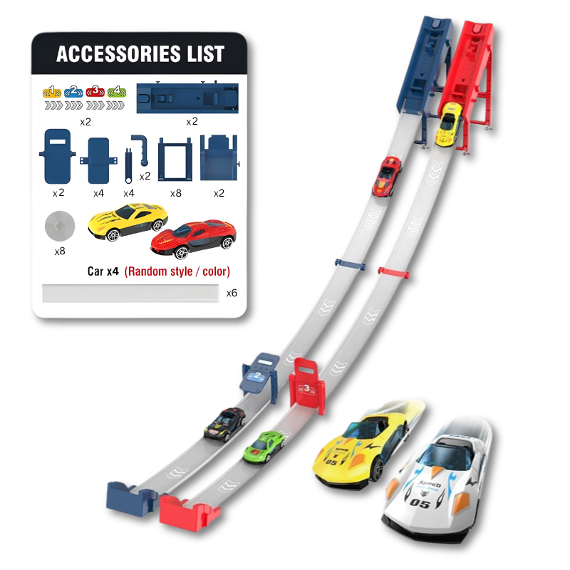 Piste de course à deux voies avec voitures miniatures
