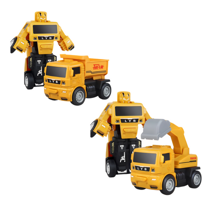 Deux camions jaunes transformables en robots