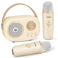 Deux microphones sans fil beige pour karaoké