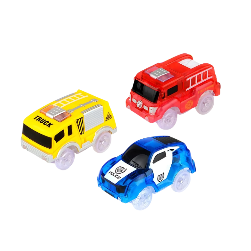 Ensemble de trois voitures de course LED colorées