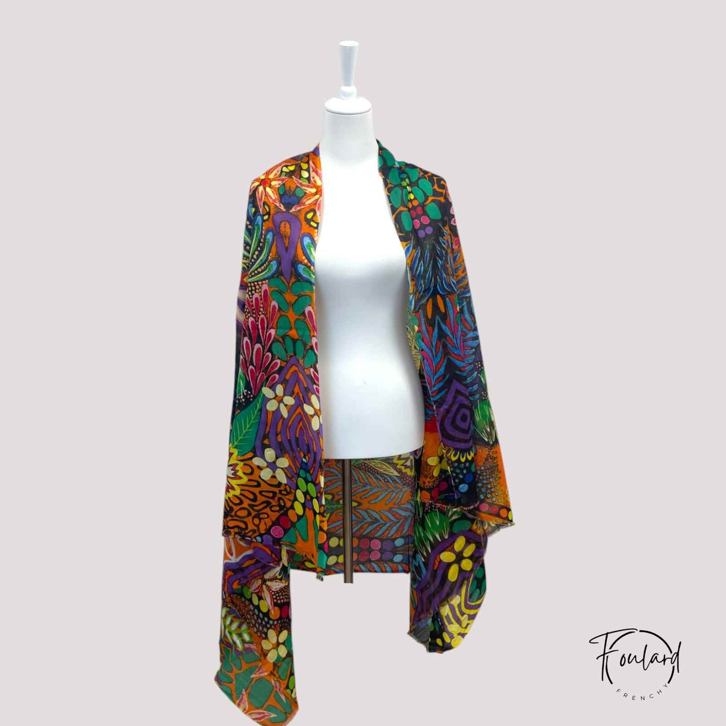Foulard multicolore en coton avec motifs géométriques