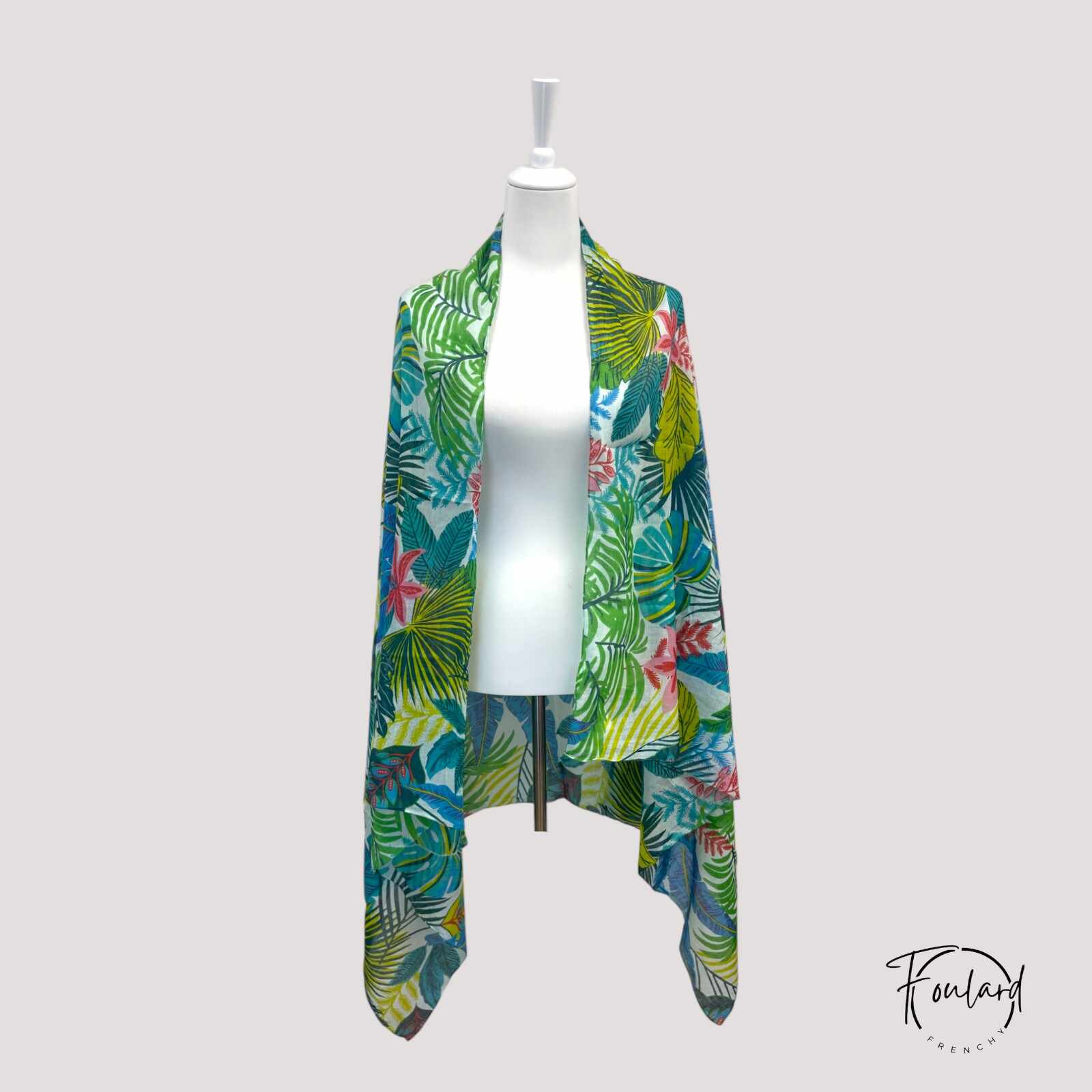 Foulard en coton avec motifs de feuilles tropicales multicolores