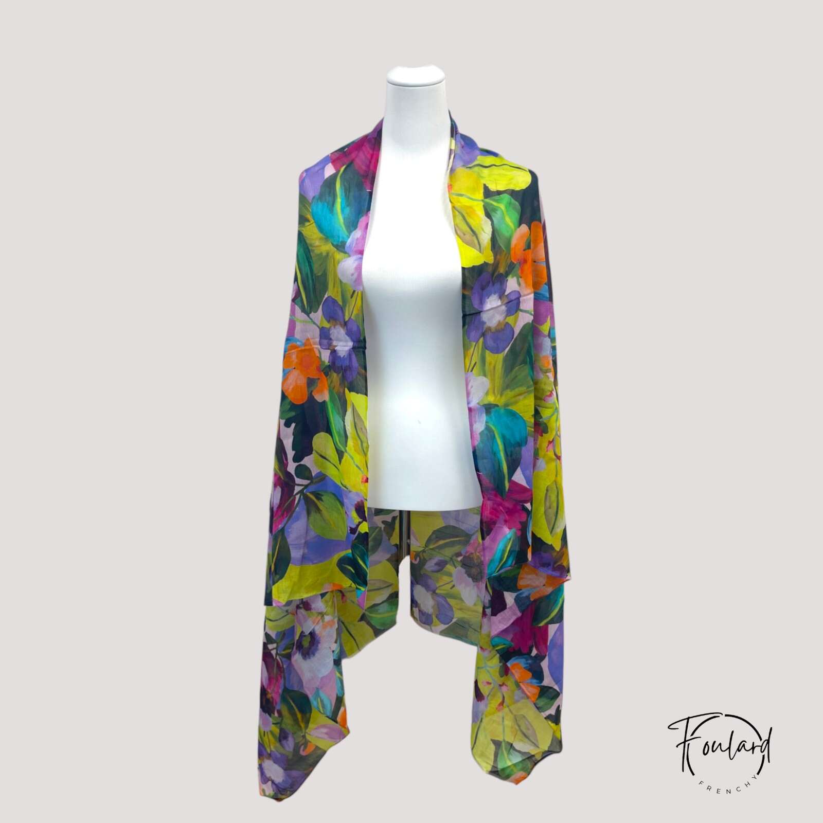 Foulard en coton avec motifs floraux tropicaux colorés