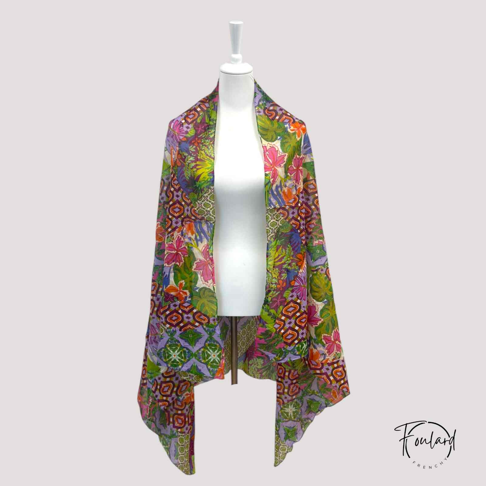Foulard multicolore en coton avec motifs géométriques