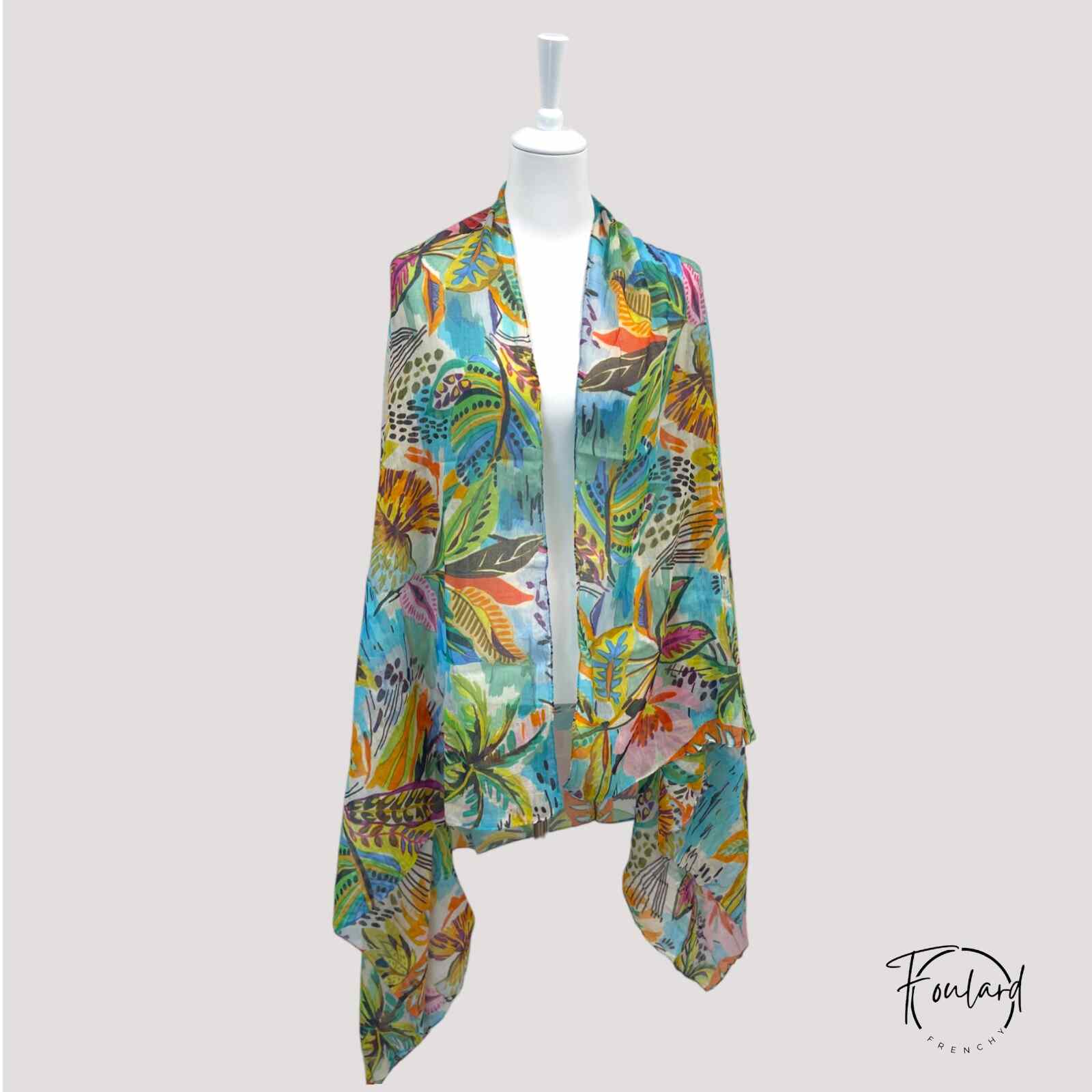 Foulard multicolore en coton avec motifs floraux exotiques