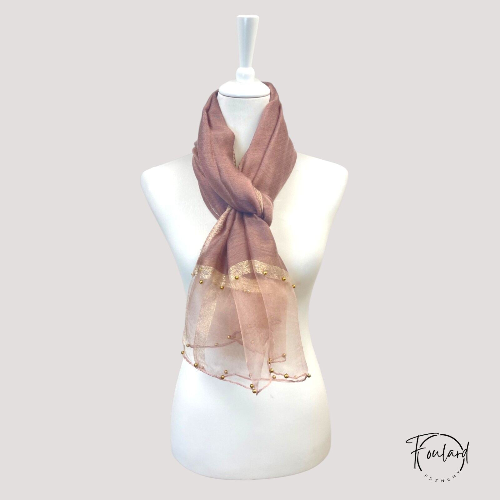 Vue d'ensemble du foulard rose poudré, 180x90 cm