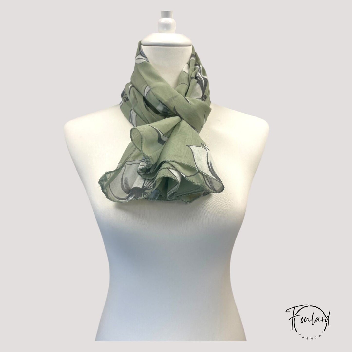Foulard en viscose douce, vert sauge et bleu clair