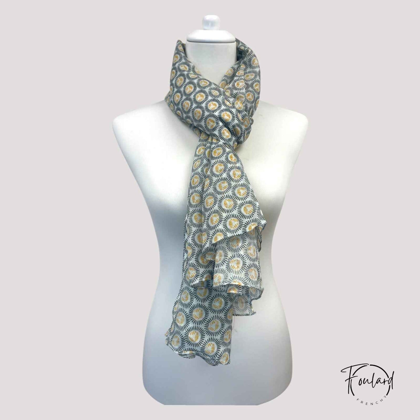 Foulard jaune moutarde en coton avec motifs circulaires