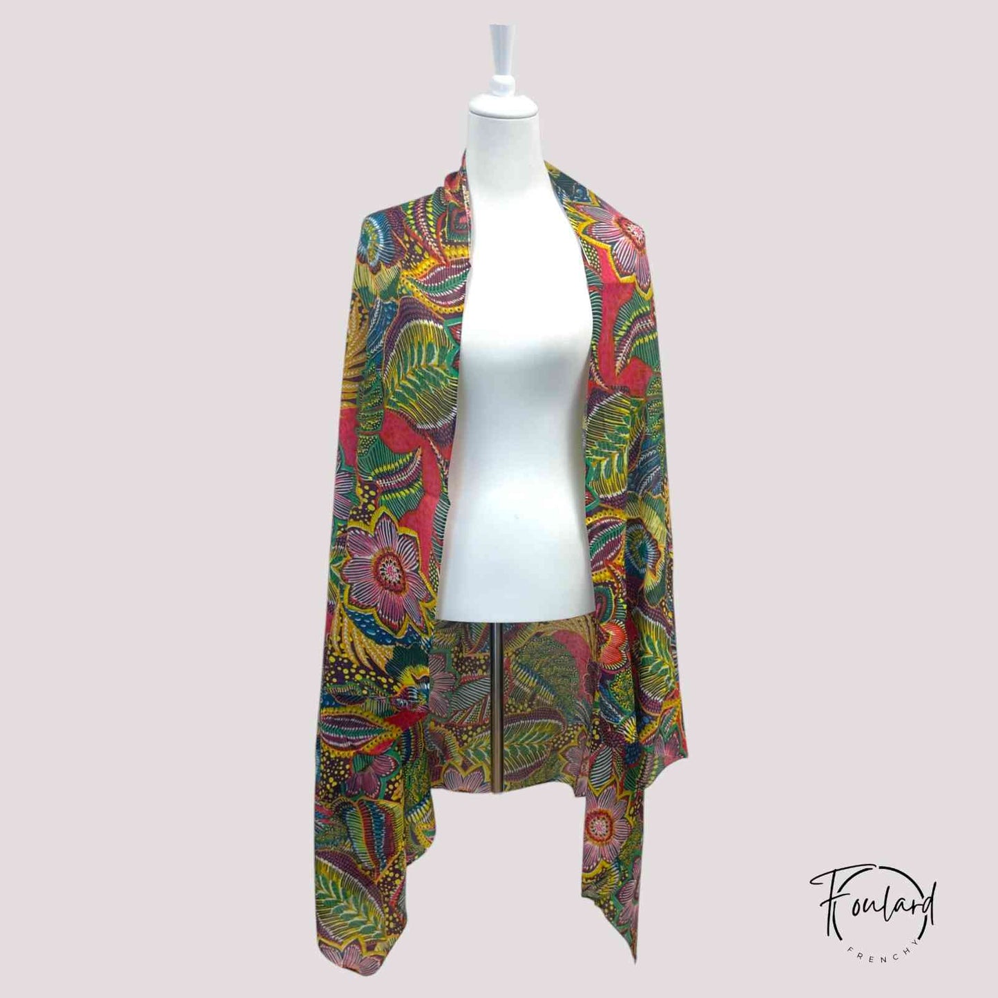 Foulard multicolore en coton avec motifs tropicaux