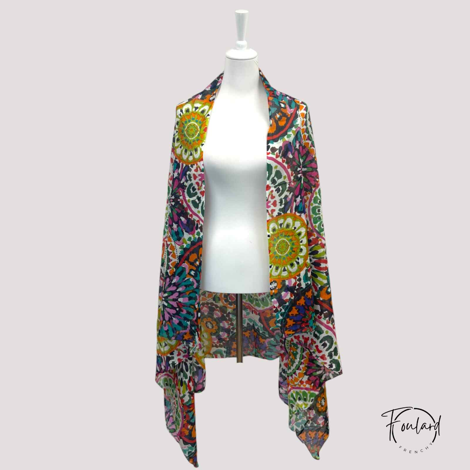 Foulard mandala multicolore en coton, motifs bohèmes