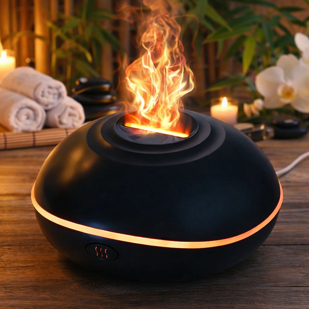 Diffuseur avec câble USB branché et brume en action