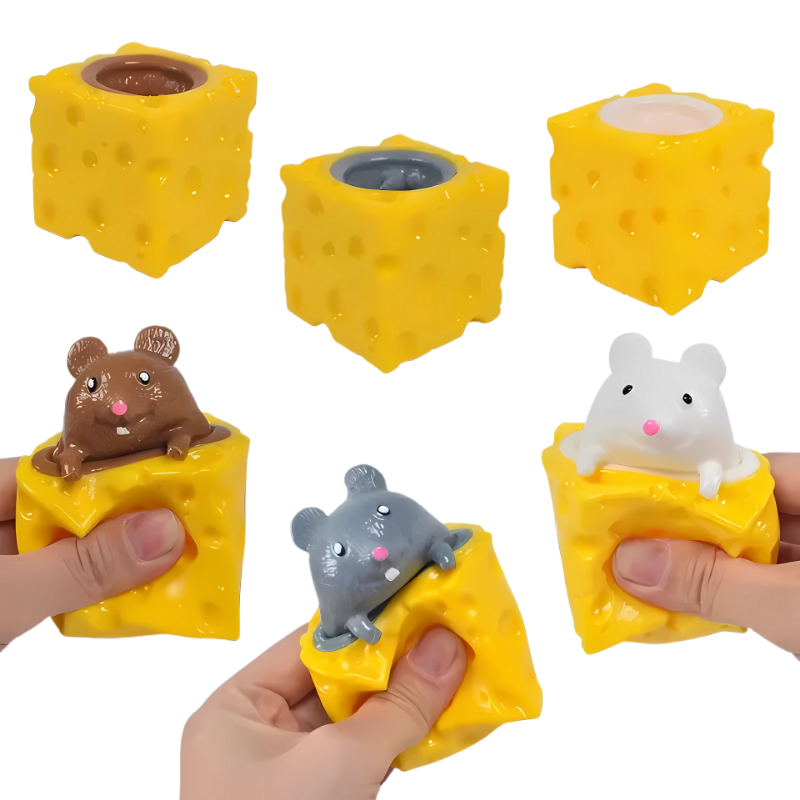 Ensemble de trois jouets fromage squishy avec souris