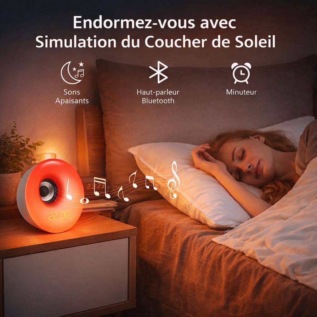 Réveil lumineux multicolore affichant l'heure sur écran LED