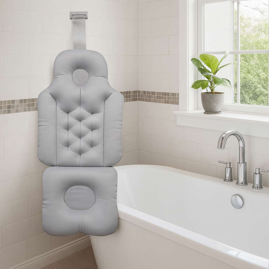 Détail du dossier généreux de l'oreiller de bain ergonomique
