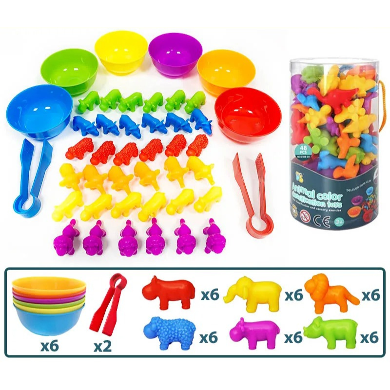 Vue d'ensemble d'un jeu de tri pour enfants avec dinosaures