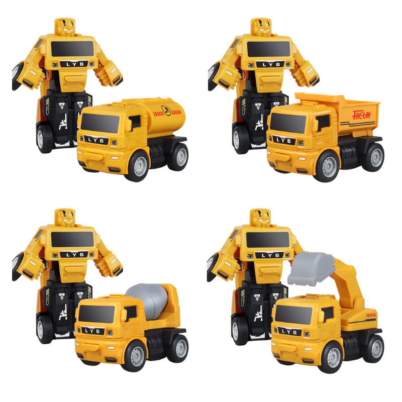 Quatre camions jaunes de styles variés