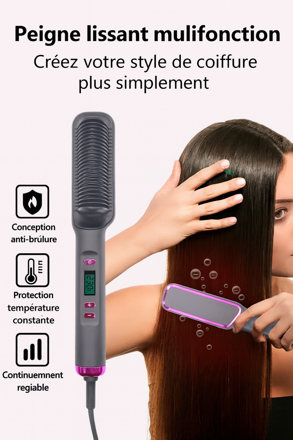 Brosse lissante avec cordon d'alimentation enroulé