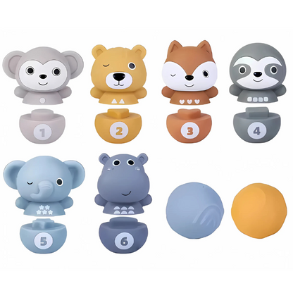 Ensemble de six quilles en silicone aux motifs d'animaux