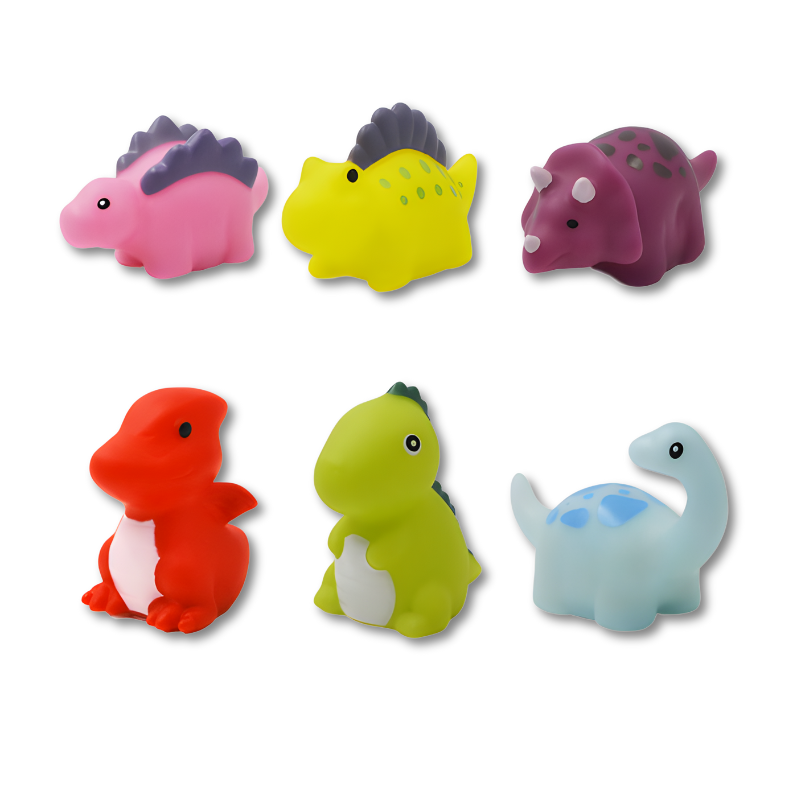 Ensemble de six dinosaures de bain colorés