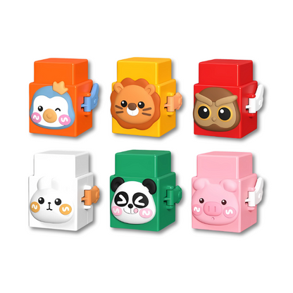 Six blocs animaux empilables avec motifs variés, style 1