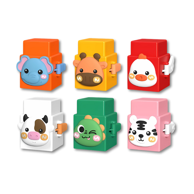 Six blocs animaux empilables avec motifs variés, style 2