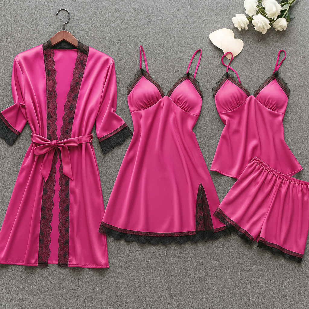 Robe kimono en satin avec dentelle délicate