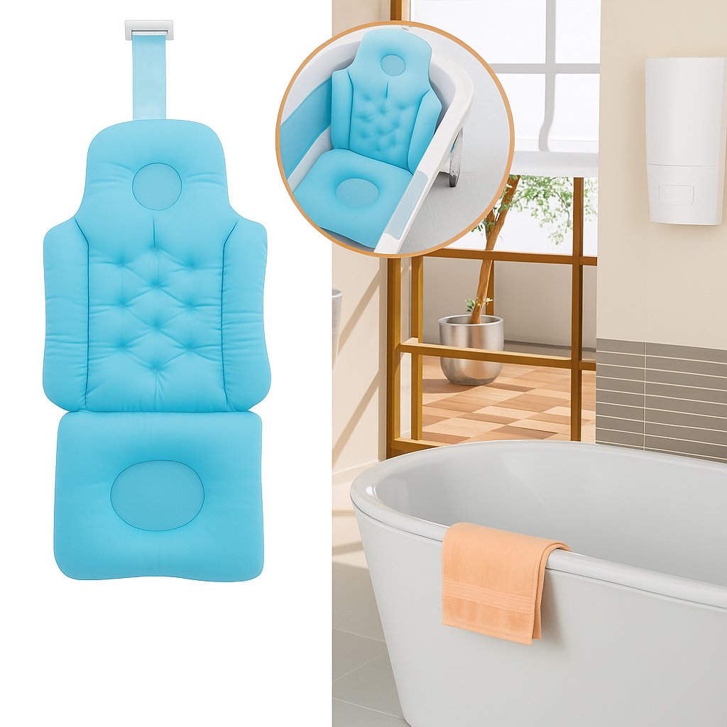 Vue de dessus de l'oreiller de bain avec coussin d'assise
