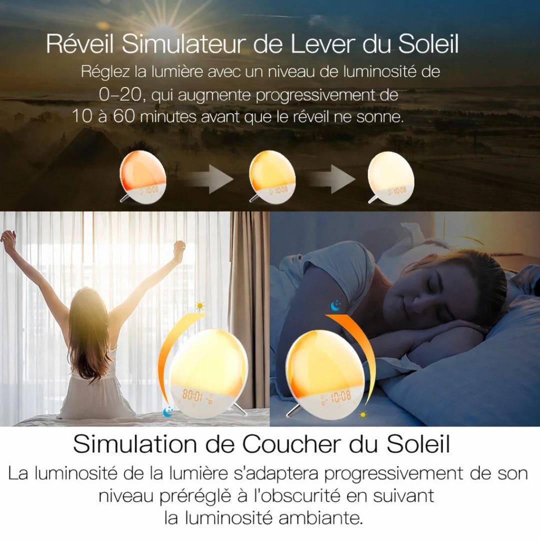 Réveil lumineux connecté affichant l'heure sur écran LED
