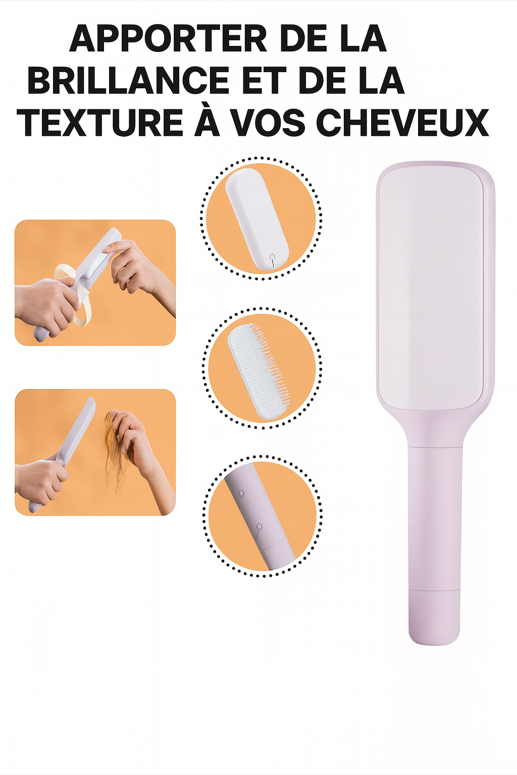 Brosse à cheveux posée sur une surface en bois clair