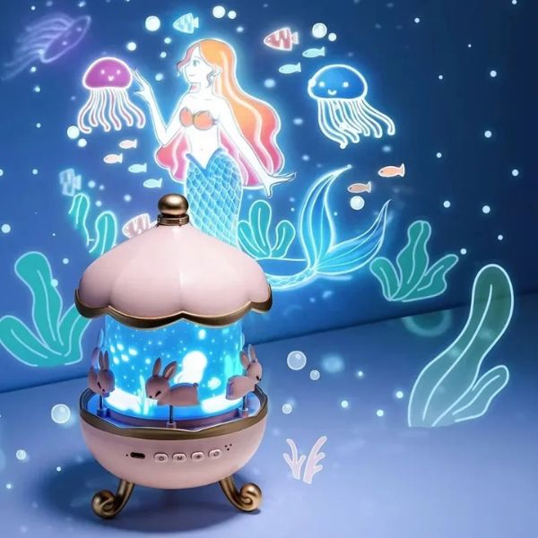 Chambre d'enfant illuminée par une veilleuse aux motifs de lapins
