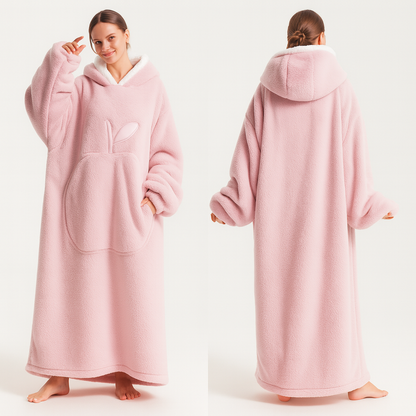 Plaid à capuche étalé, montrant sa longueur et sa douceur