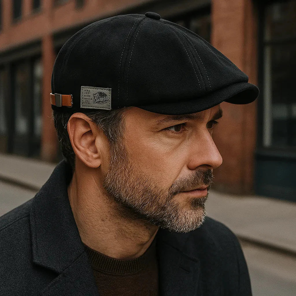 Homme d'âge moyen portant un béret en coton