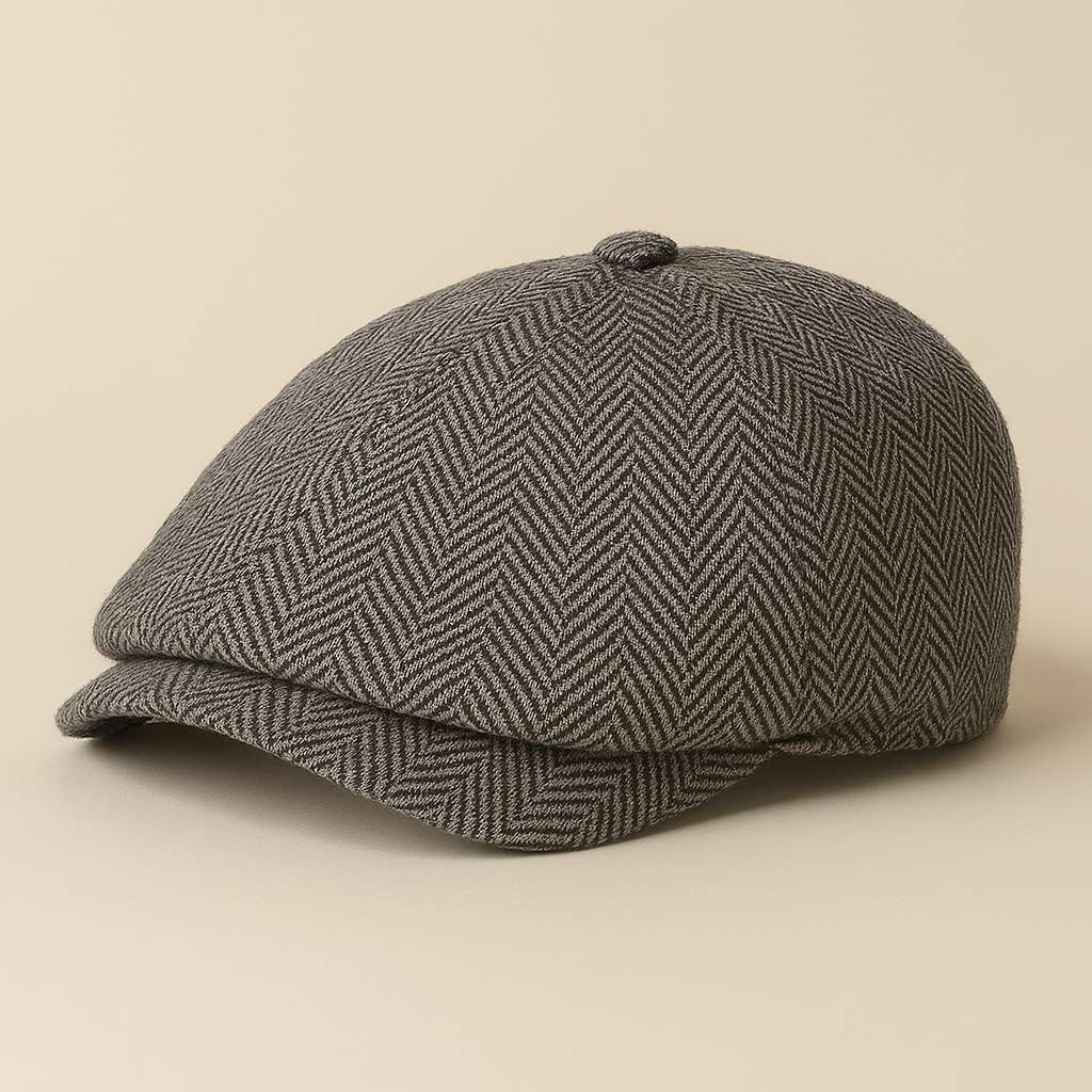 Gros plan sur un béret à motif chevrons