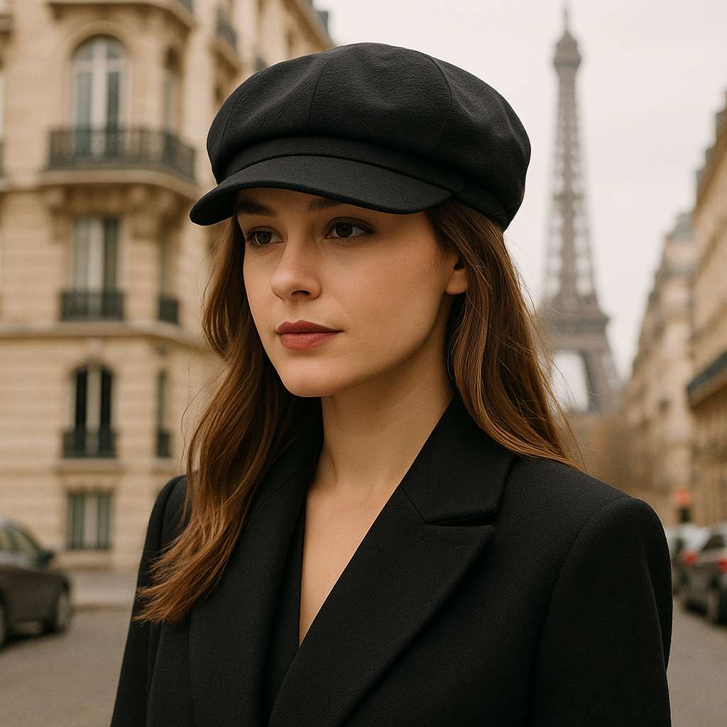 Jeune femme portant une casquette gavroche en laine grise