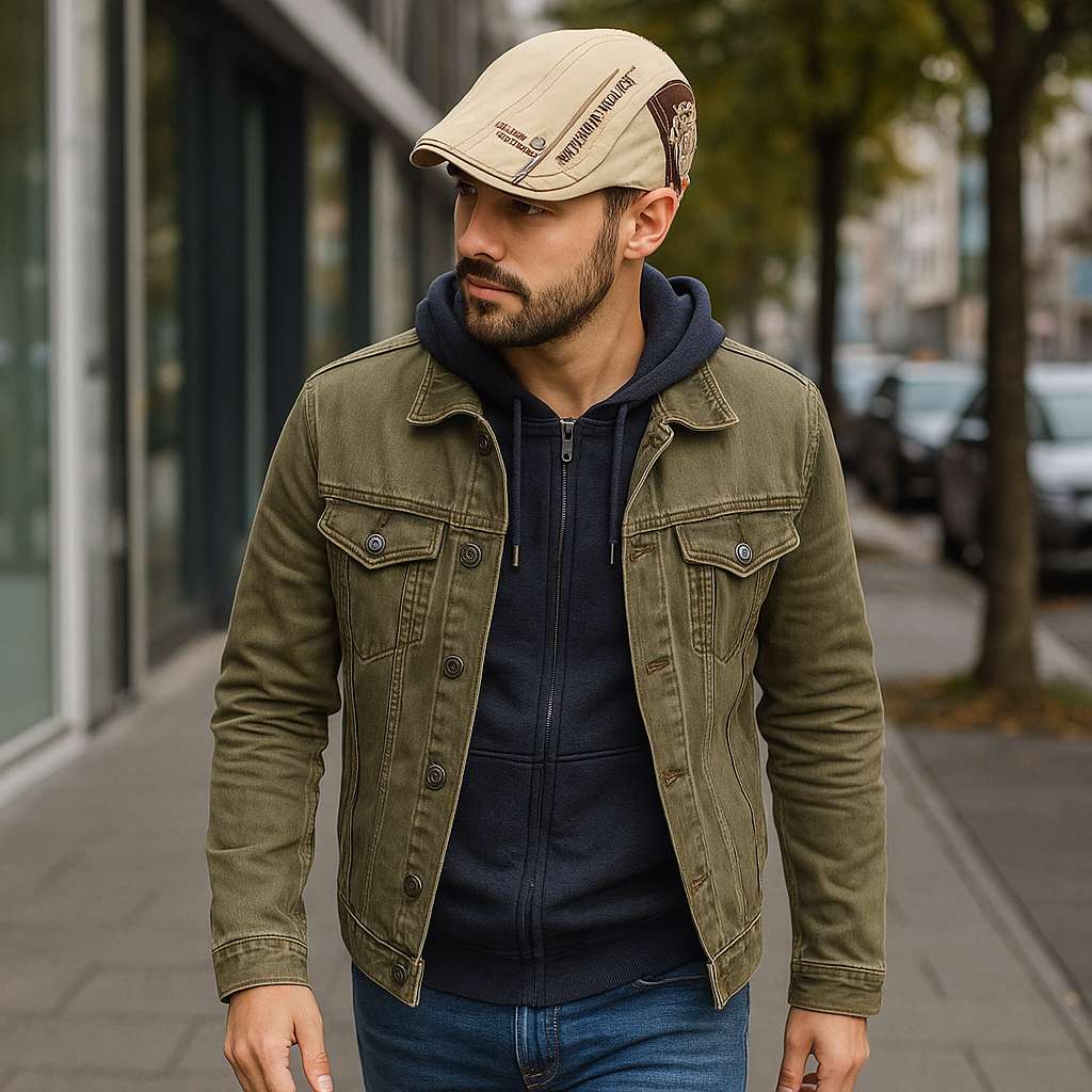 Homme portant un béret en coton dans un cadre urbain