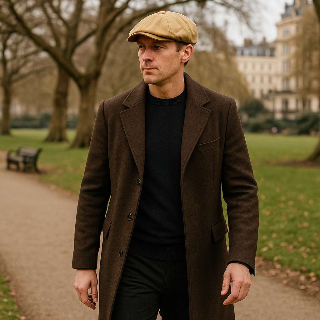 Homme caucasien portant une casquette gavroche en coton