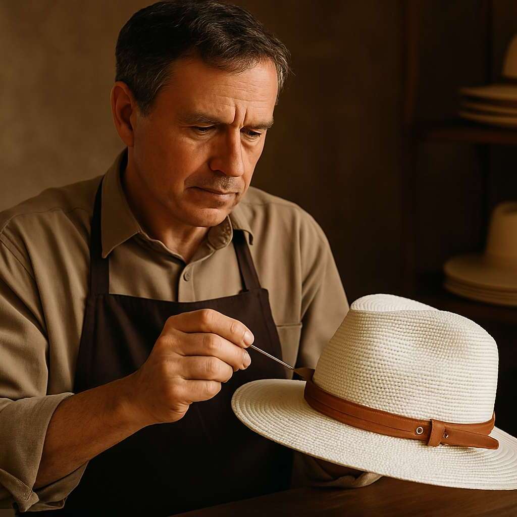 Artisan travaillant sur un chapeau Panama en atelier