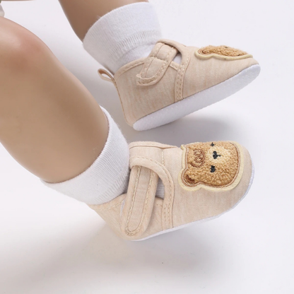 Chaussures bébé couleur abricot avec semelle en tissu coton