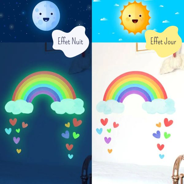 Grand arc-en-ciel lumineux, autocollant mural pour atmosphère magique