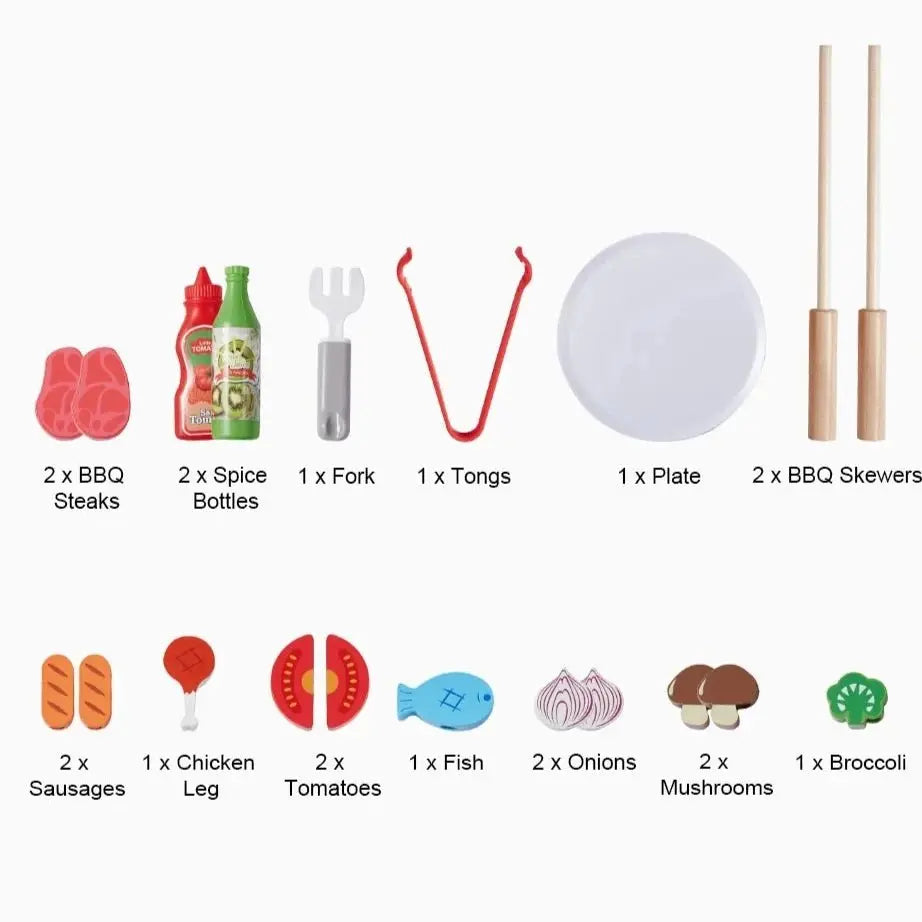 Grill en bois monté avec aliments simulés pour enfants