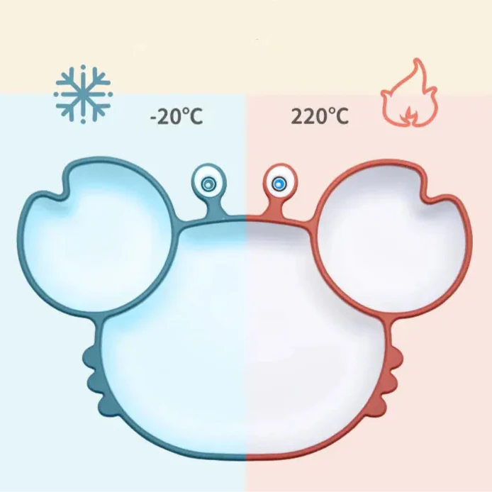 Vue de dessus d'un set vaisselle crabe en silicone