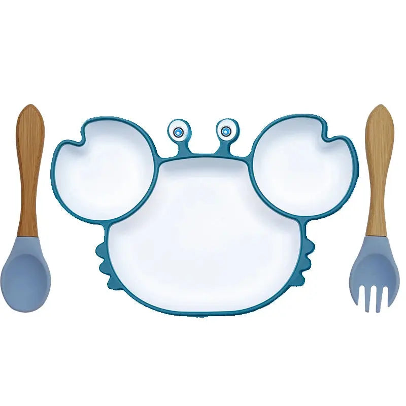 Assiette crabe avec cuillère en silicone pour enfants