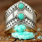 Bague en argent avec double cabochon turquoise vue de face