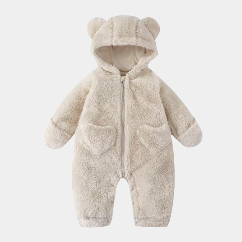 Barboteuse ourson blanche en tissu doux pour bébé