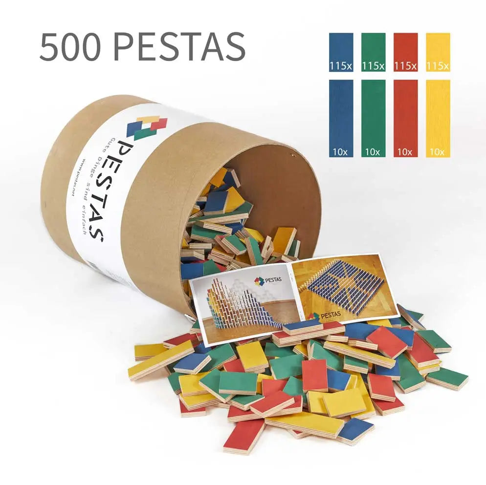 Barillet contenant 500 dominos en bois multicolores