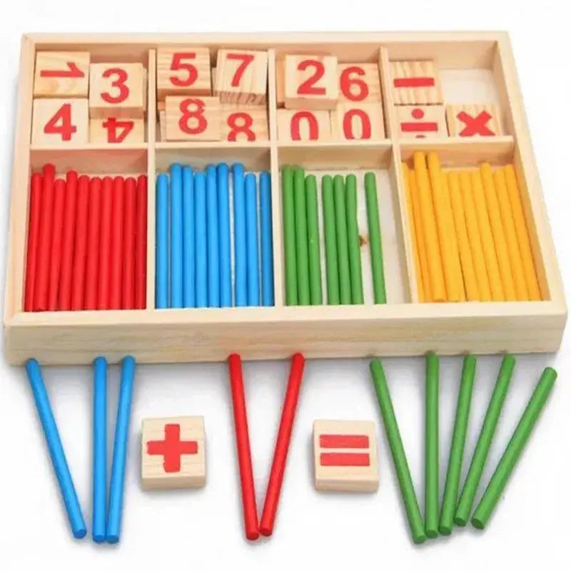 Bâtonnets en bois colorés pour apprentissage des mathématiques