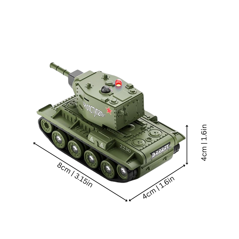 Mini tank télécommandé sur table, vue de côté