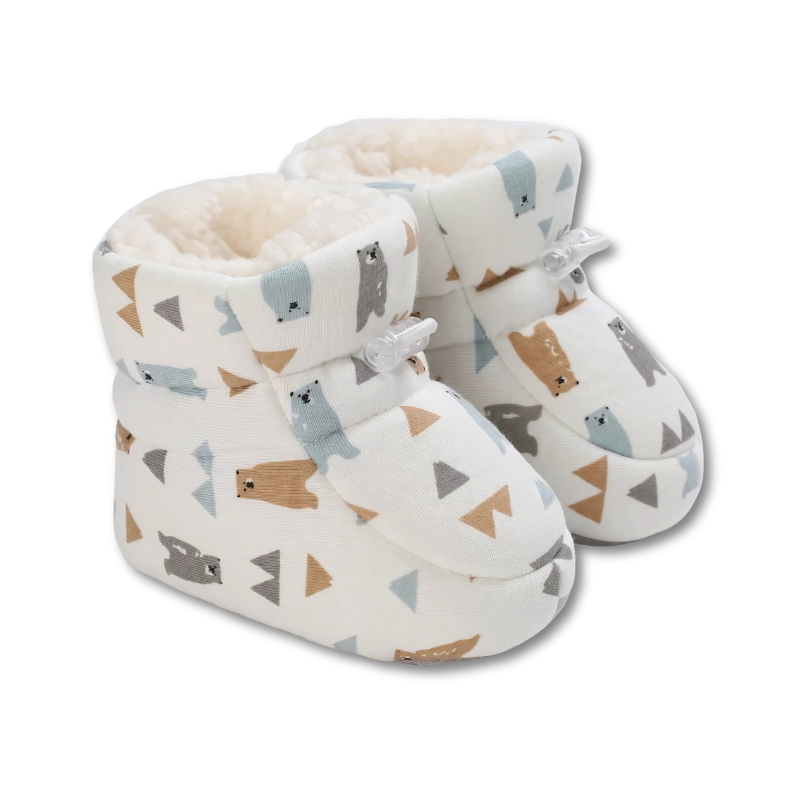 Chaussures bébé motif ours, doublure douce et chaude
