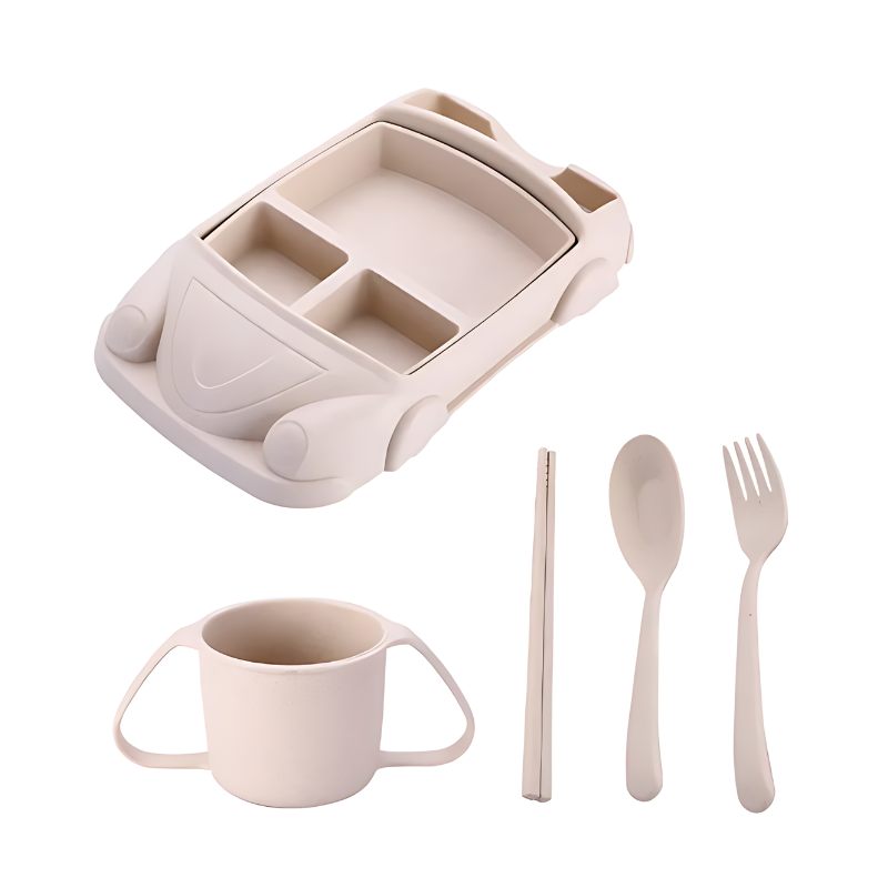 Assiette en forme de voiture beige pour repas d'enfants
