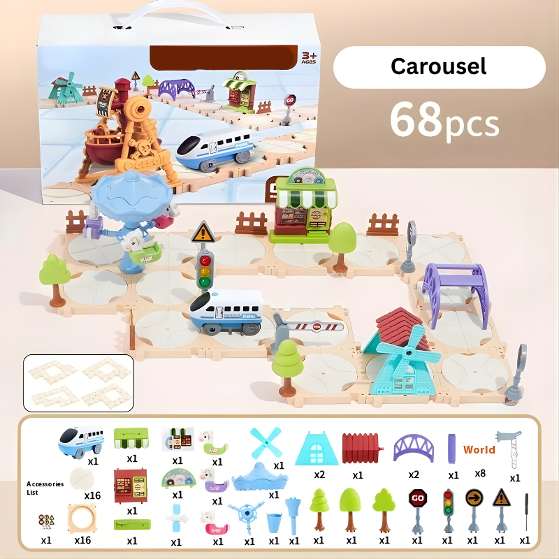 Carrousel beige en pièces de construction, 68 éléments
